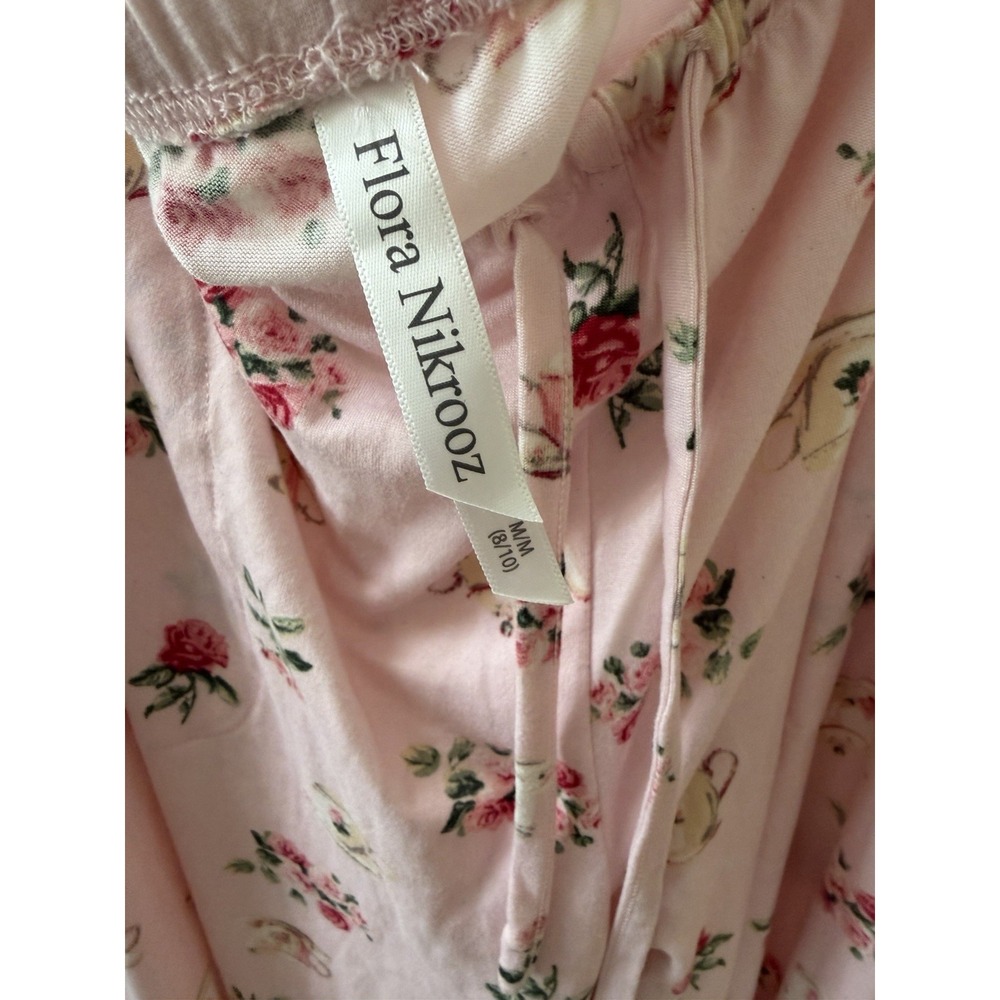 Flora Nikrooz Pajama Set Women's M Pink Tea Cup Rose Print Knit Sleepwear - Picture 7 of 7